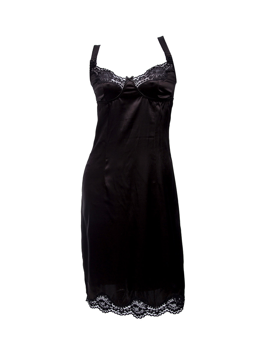 Dolce&Gabbana 黑色微透蕾丝中长款修身吊带睡裙