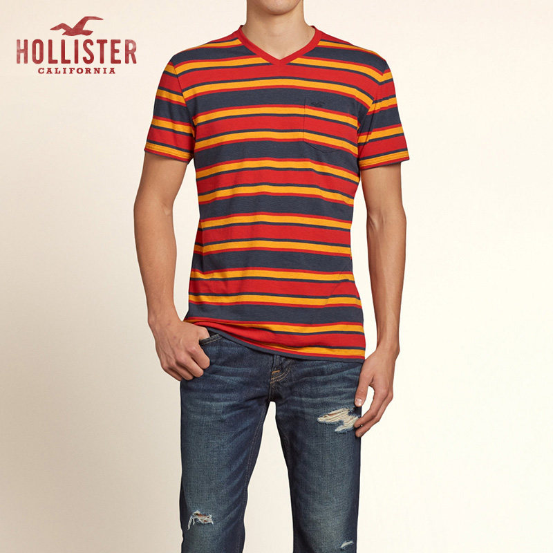 Hollister 条纹 V 领口袋 T 恤 男 101558