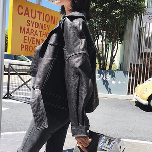 2018 mùa xuân mới Hàn Quốc phiên bản của hoang dã PU leather jacket BF da Harajuku chic xe máy ngắn lỏng áo khoác