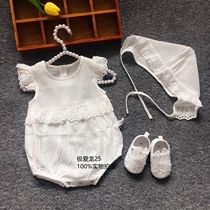 South Korean white pure cotton female baby khae 100 days Princess climbing to baby Summer photographing bag 6 fart clothes 3 months