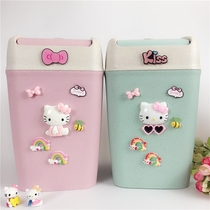 Cartoon cat household living room bathroom wheat straw environmental protection trash can office shake lid garbage can