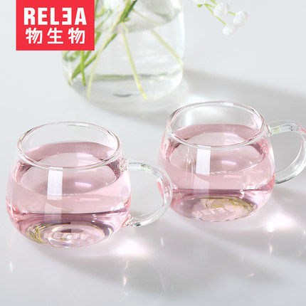 Creature small teacup heat-resistant glass flower grass teacup office kung fu tea small water cup two fitting handlebar