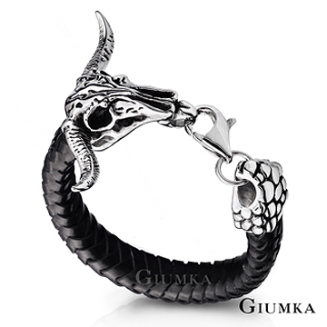 台湾官网直邮进口【GIUMKA个性潮男】牛头德国精钢高级皮革手环