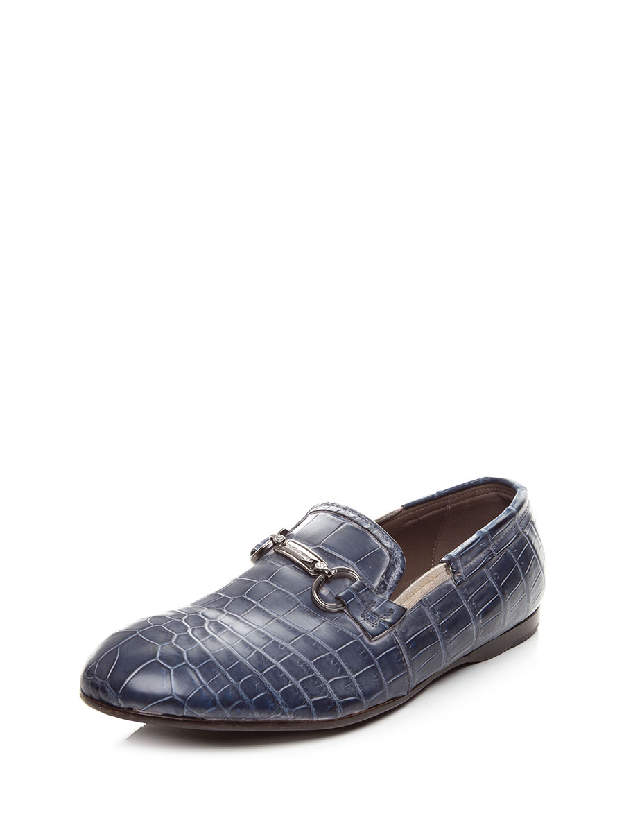 Dolce&Gabbana 蓝色做旧鳄鱼纹金属饰乐福鞋