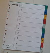 A4 11 holes 10 pages PP color digital paging paper index paper slipper paper 1-10 sorting paper index paper