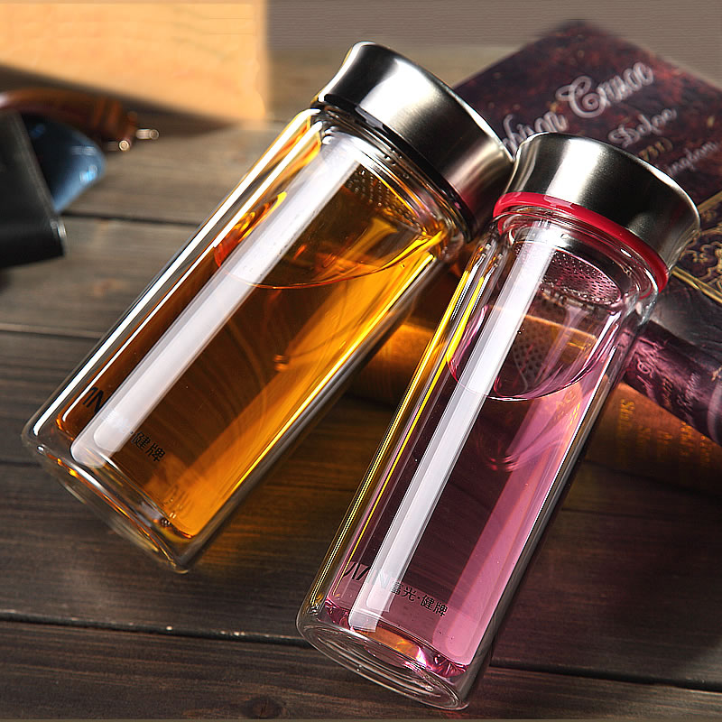 Fuguang glass portable double-layer heat-resistant high temperature transparent tea cup thickened and covered men's and women's large-capacity water cups