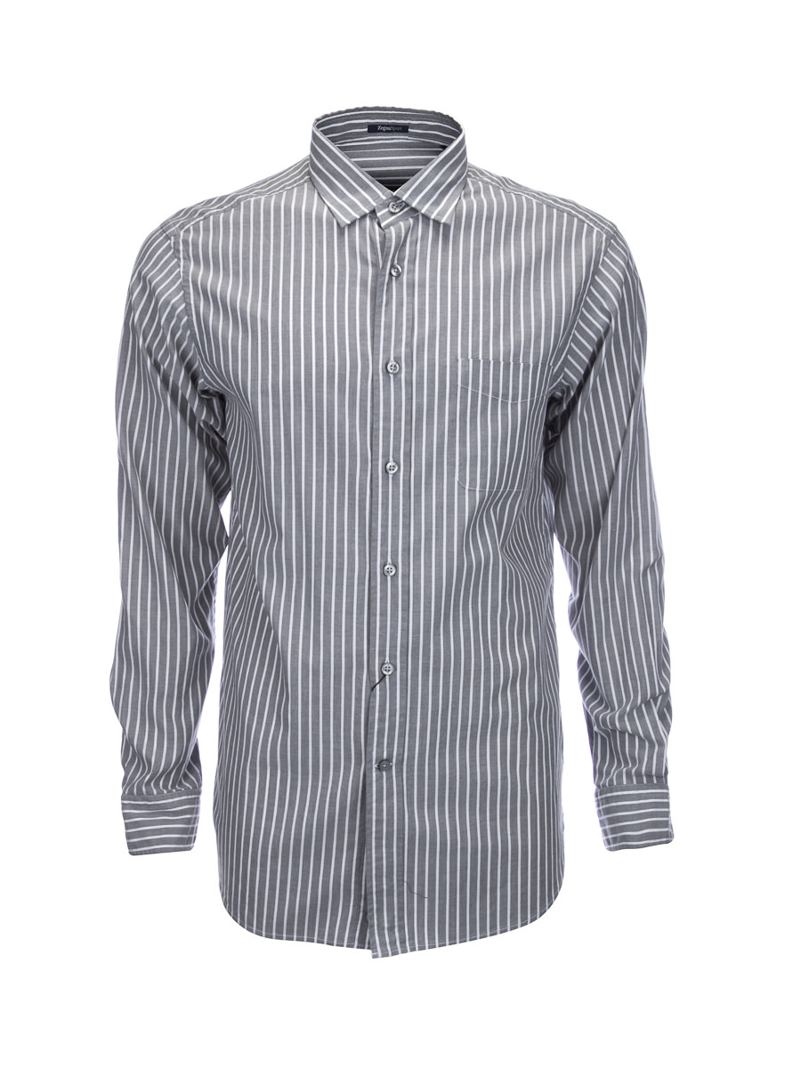 ZEGNA SPORT 浅灰色竖条纹长袖衬衫
