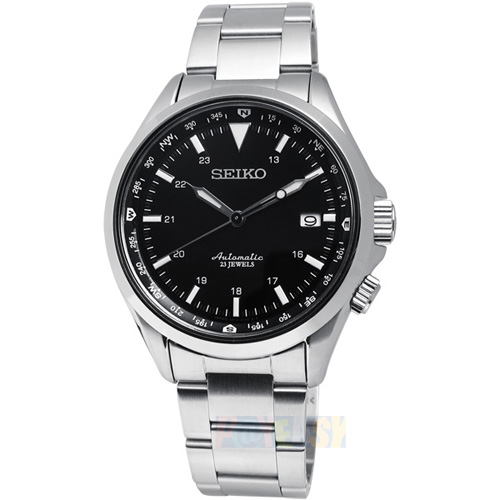 台湾官网直邮进口SEIKO Mechanical 从芯转动不锈钢机械腕表 黑色