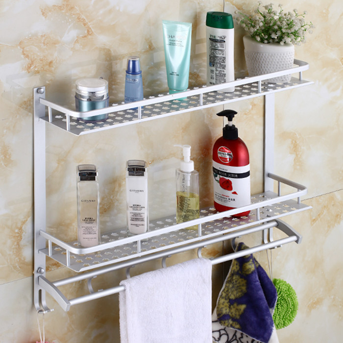 Free Punch Bathroom Shelve Space Aluminum Bathroom Shelve double towel rack wall-mounted Makeup Room Shelf