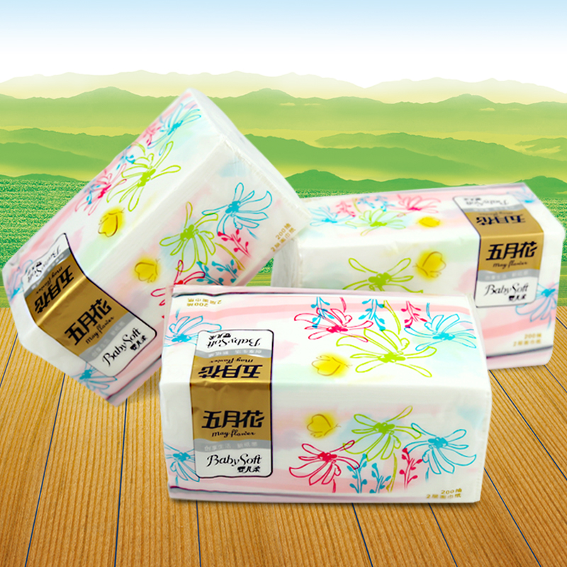 五月花面巾纸巾餐巾婴儿柔软200抽X3包/提A1974C0
