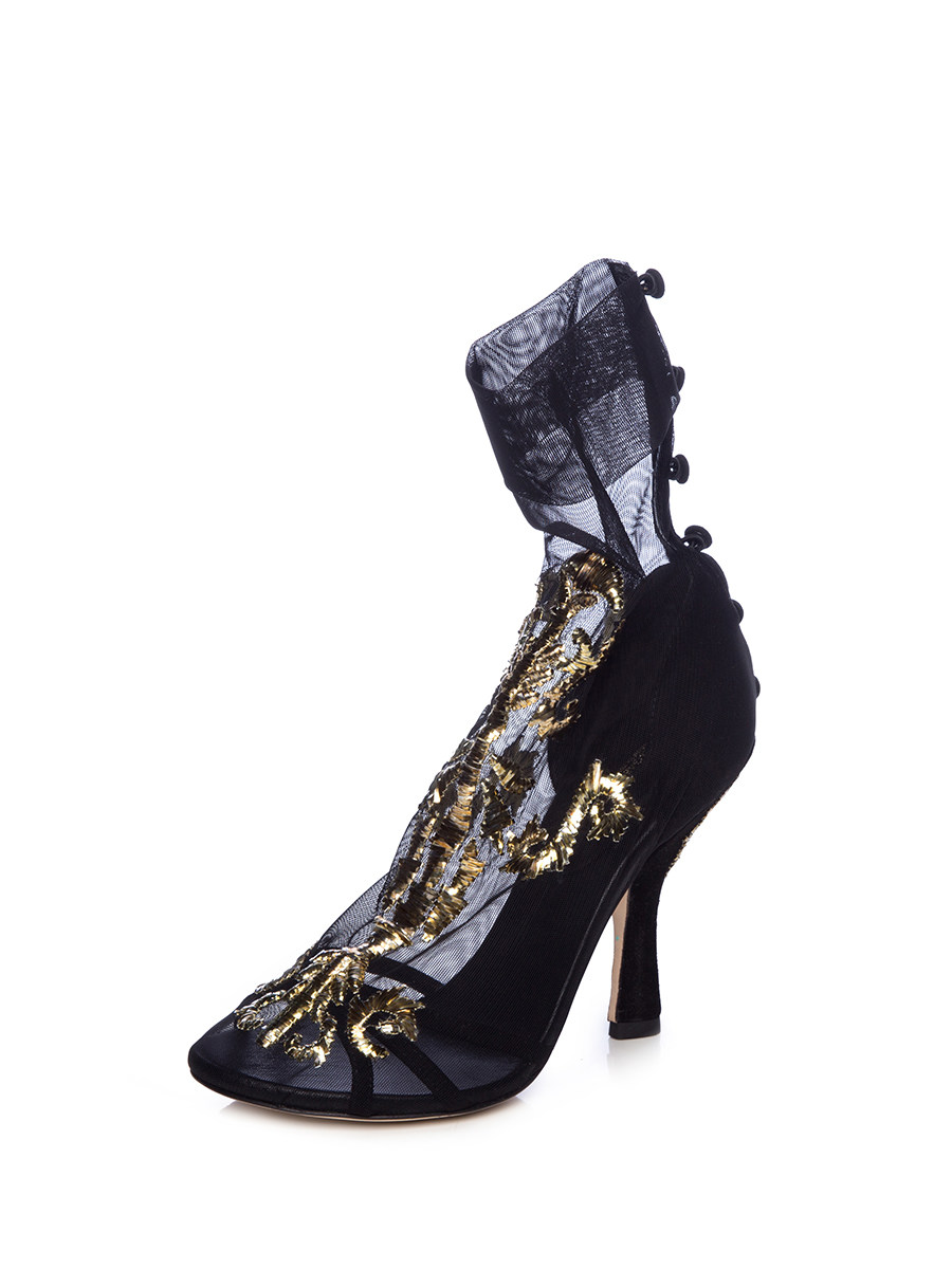 Dolce&Gabbana 黑色拼接钉珠装饰高跟鞋