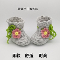 Spring autumn and winter hand-knitted baby woolen shoes high-top flower boots hand-hook newborn soft-soled shoes 0-6-12