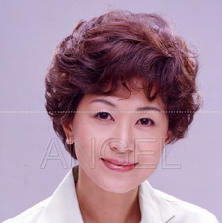 蓬松时尚发型女士中老年假发妈妈真人发jiafa新款整顶头套短卷发