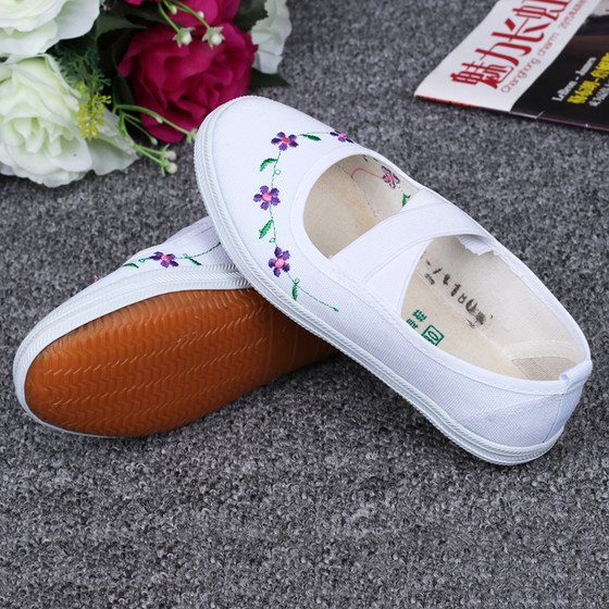 Genuine gymnastics shoes small white shoes girls children's shoes cross elastic band embroidery student dance shoes white canvas shoes