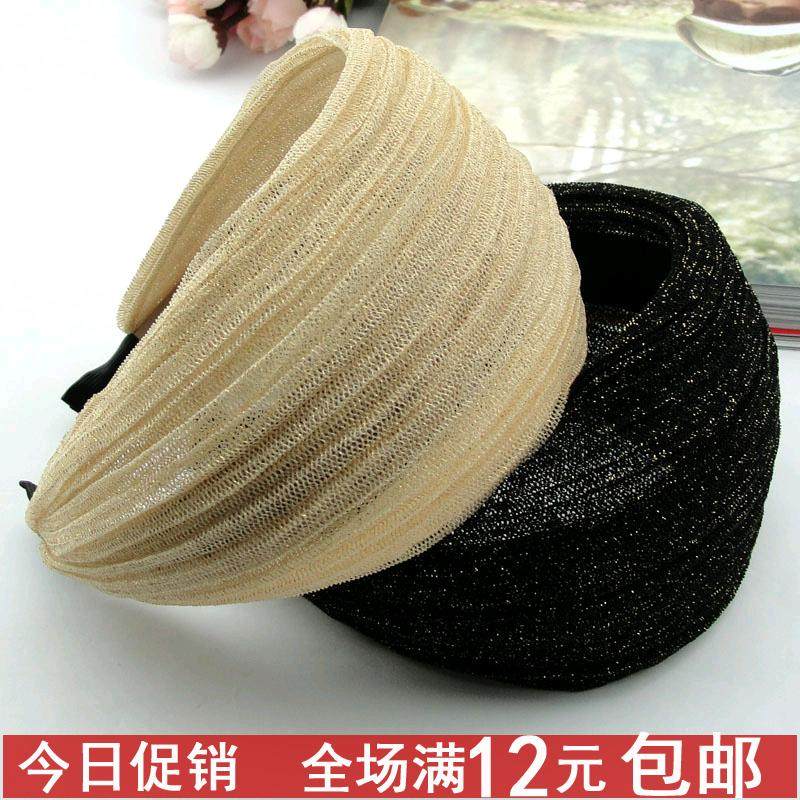 South Korean version hair accessories Lace Folds Wide Side Hair Stirrup Style Breathable Hair Stirrup Hairpin Press Clip Gold Silk Hair Band