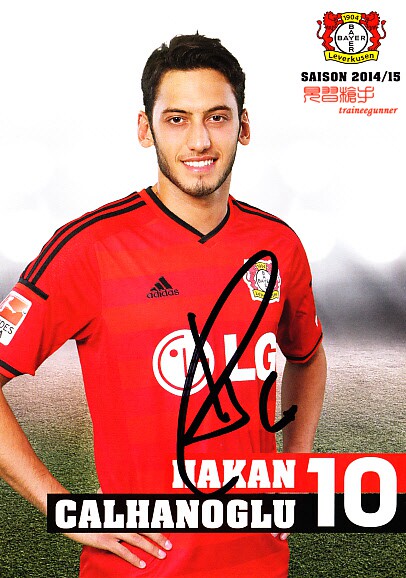 Turkish international Czarhanolu Leverkusen autographed official card for the 2014-15 season