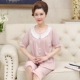 Bộ đồ ngủ mẹ bằng vải cotton ngắn tay mùa hè trùm đầu mỏng cho người trung niên