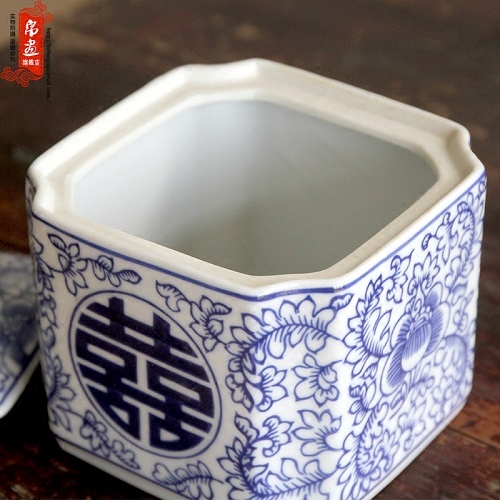 Porch receive furnishing articles of jingdezhen ceramic classical happy character of blue and white porcelain pot home sitting room ark, small decorative flower arrangement