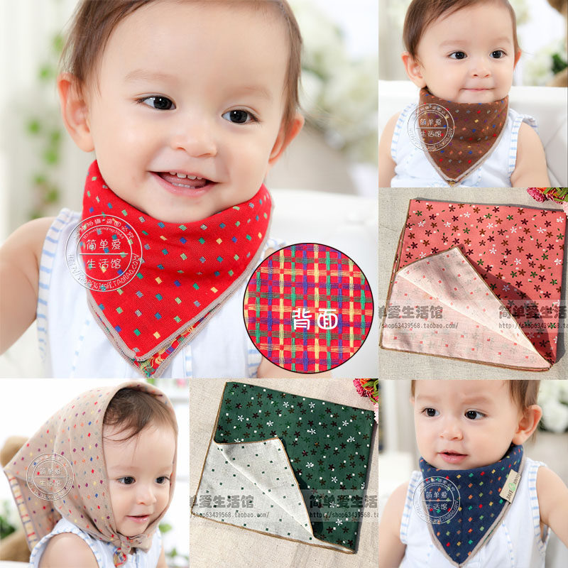 Two Korean version of pure cotton linen baby small square scarf children's triangle scarf boys and girls square scarf square scarf