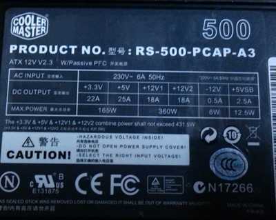 Original demolition machine Cooling Supreme Tomahawk 500 model RS-500-PCAP-A3 D3 rated 430w power supply