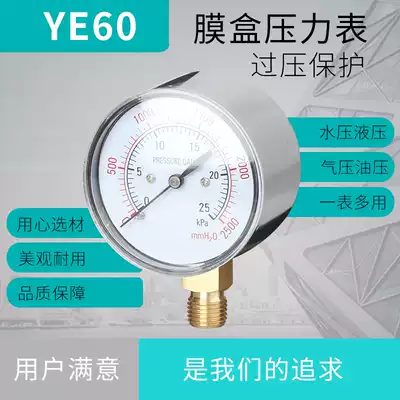 Membrane box pressure gauge YE60 overvoltage protection micro-pressure gauge Oxygen gauge Hydraulic gauge Hydropower engineering