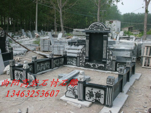 Stone carving tombstone processing custom luxury group set of Chinese black grave marble granite marble family cemetery decoration