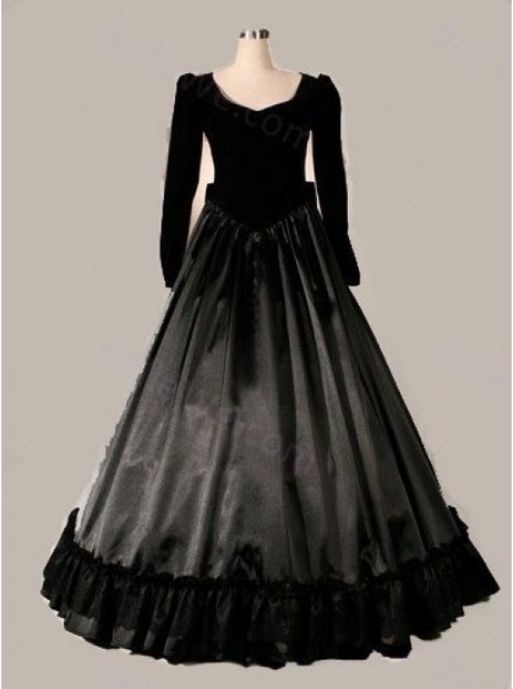 Black Bow Elegant Lolita Victorian Gothic Long-Sleeved Dress Long Skirt Dress