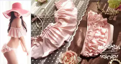 bikini one-word collar off-shoulder ruffles sexy plaid bikini small breasts gather steel support swimsuit women's swimwear