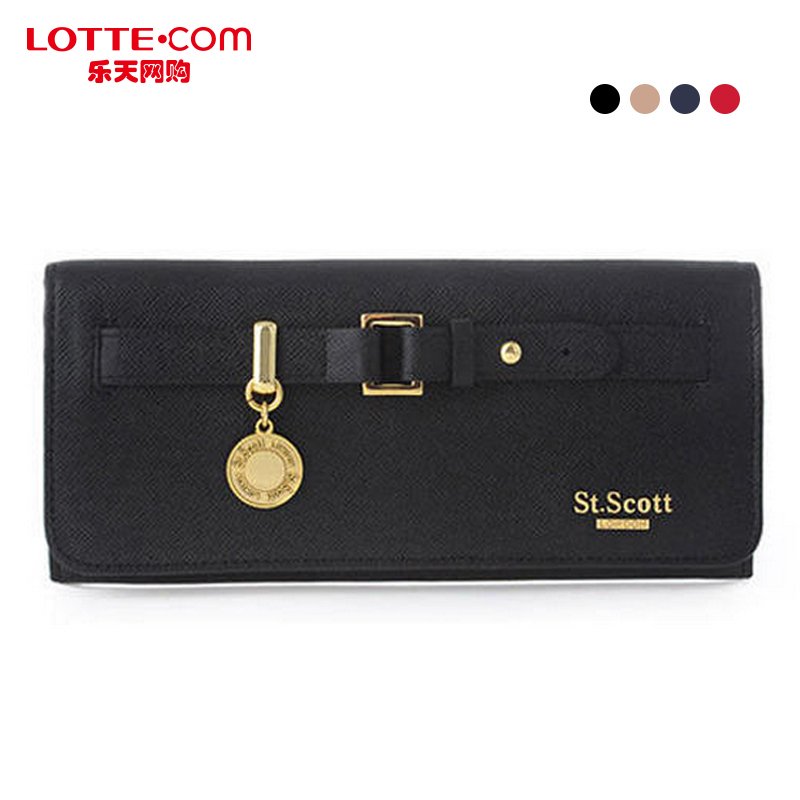 乐天网购 St.Scott 韩国时尚新款金属挂饰装饰纯色牛皮长款钱包
