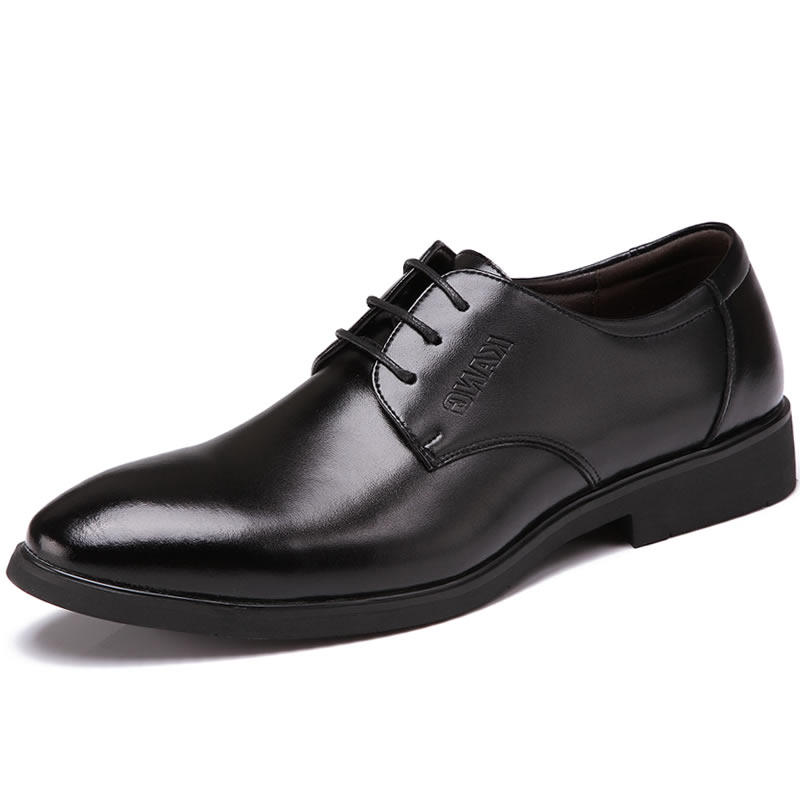 Spring and Autumn Men's Shoes Casual Leather Shoes Men's Korean Youth British Leather Black Pointed Lace Business Dress Wedding Shoes