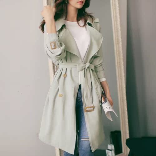 乐天网购女款风衣气质修身收瘦显瘦中长款长袖外套春装韩国直邮