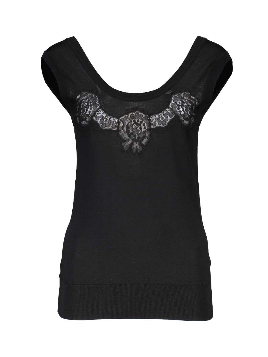 Dolce&Gabbana 黑色蕾丝拼接设计无袖上衣
