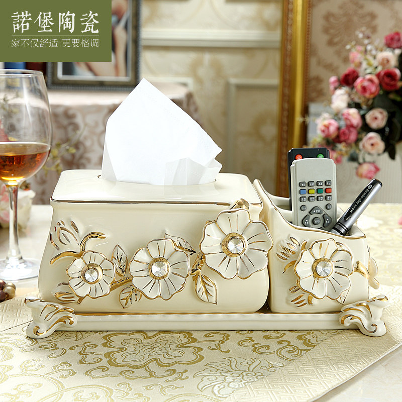 Eurostyle ceramic multifunction paper towel box Creative European-style living room tea table remote control containing box napkin cramps 