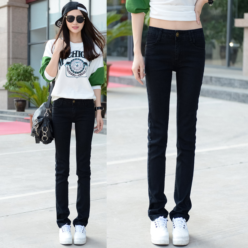 Mid-Waist Slim-Fit Women's Spring and Autumn Black Stretch Straight-Leg Jeans, Fashionable New Cigarette-Style Slimming Versatile Long Pants