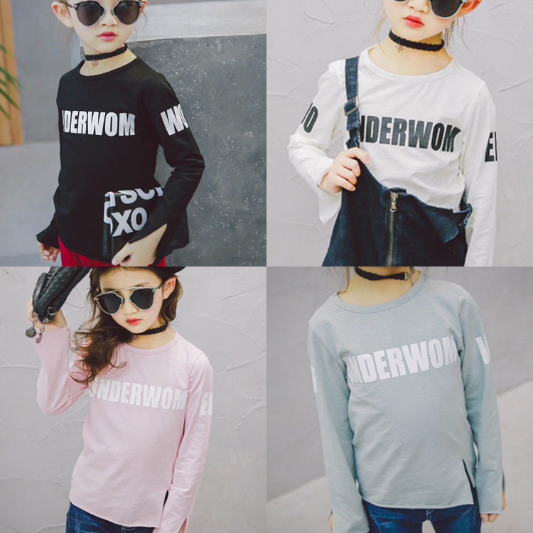 Naughty eggs Children's sleeves forked long sleeve-stripped letter printing with round collar T - shirt XJ - 7608