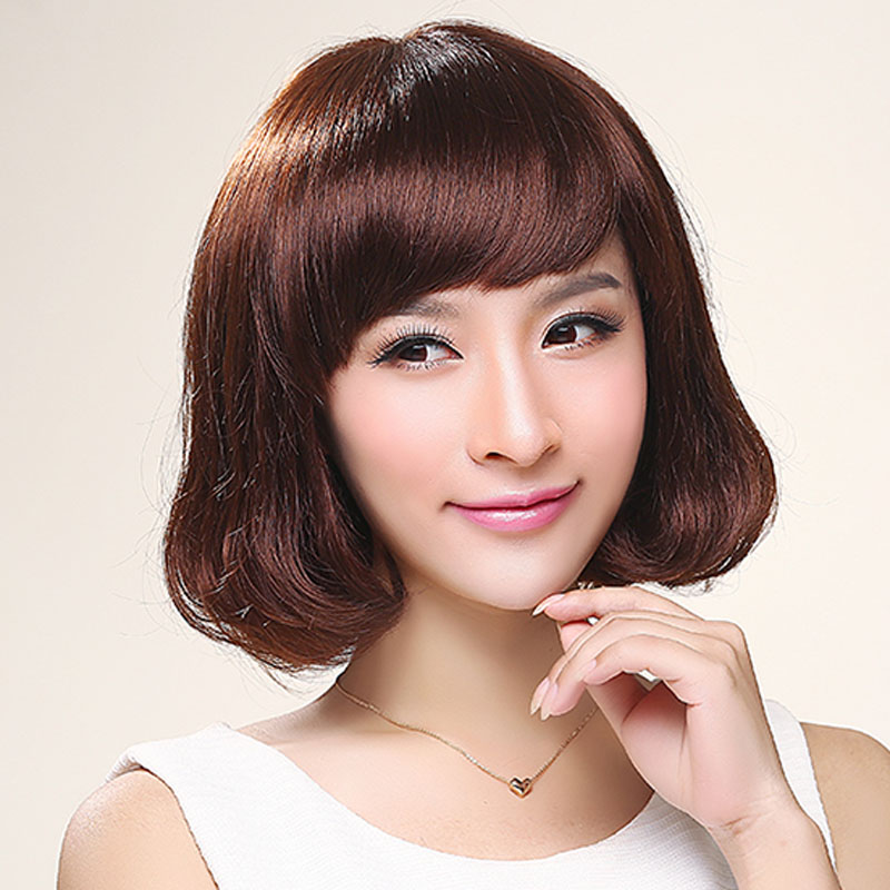 秀儿 全手织妈妈真发 梨花头中长卷真发混发假发 中老年女士假发