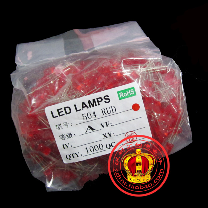 5MM LED red high bright red red light emitting diode red long feet round head 1000pcs