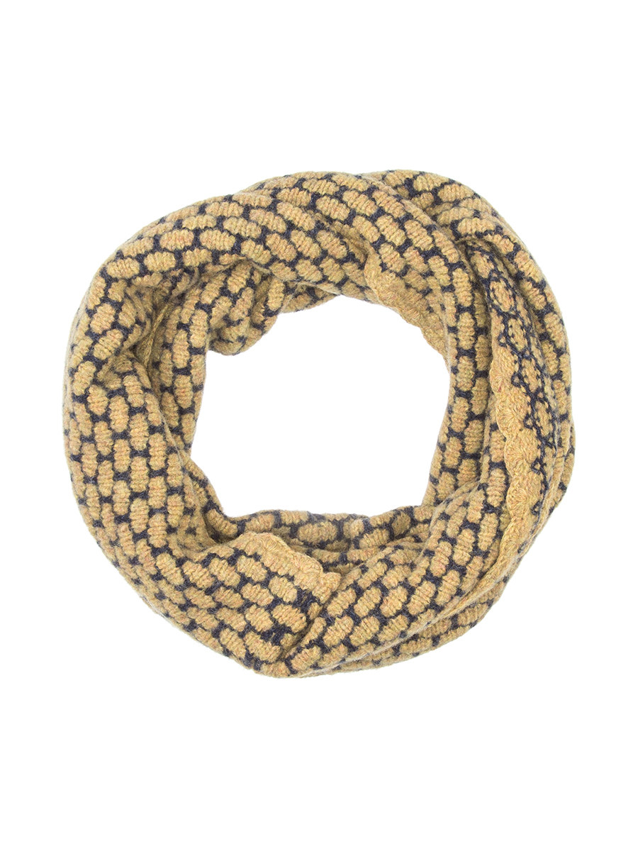 Evisu 黄色蜂窝纹波浪边针织围巾