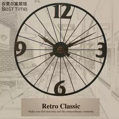 European style country wrought iron creative clock living room bicycle wheel big wall clock table silent industrial meal American retro