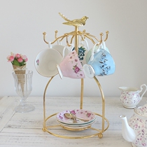 Creative gold-plated bird cup holder European style wrought iron coffee cup holder Water cup mug tea pot tea set storage rack