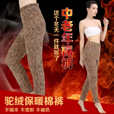 Women's three-layer thick camel wool cotton pants, warm pants, high-waisted cashmere pants, plus-size granny wool pants for the elderly and the elderly