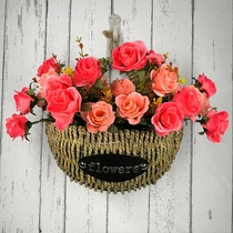 Simulation flower set rattan flower basket wall hanging fake flower Daisy silk flower garden living room wall decoration floral art