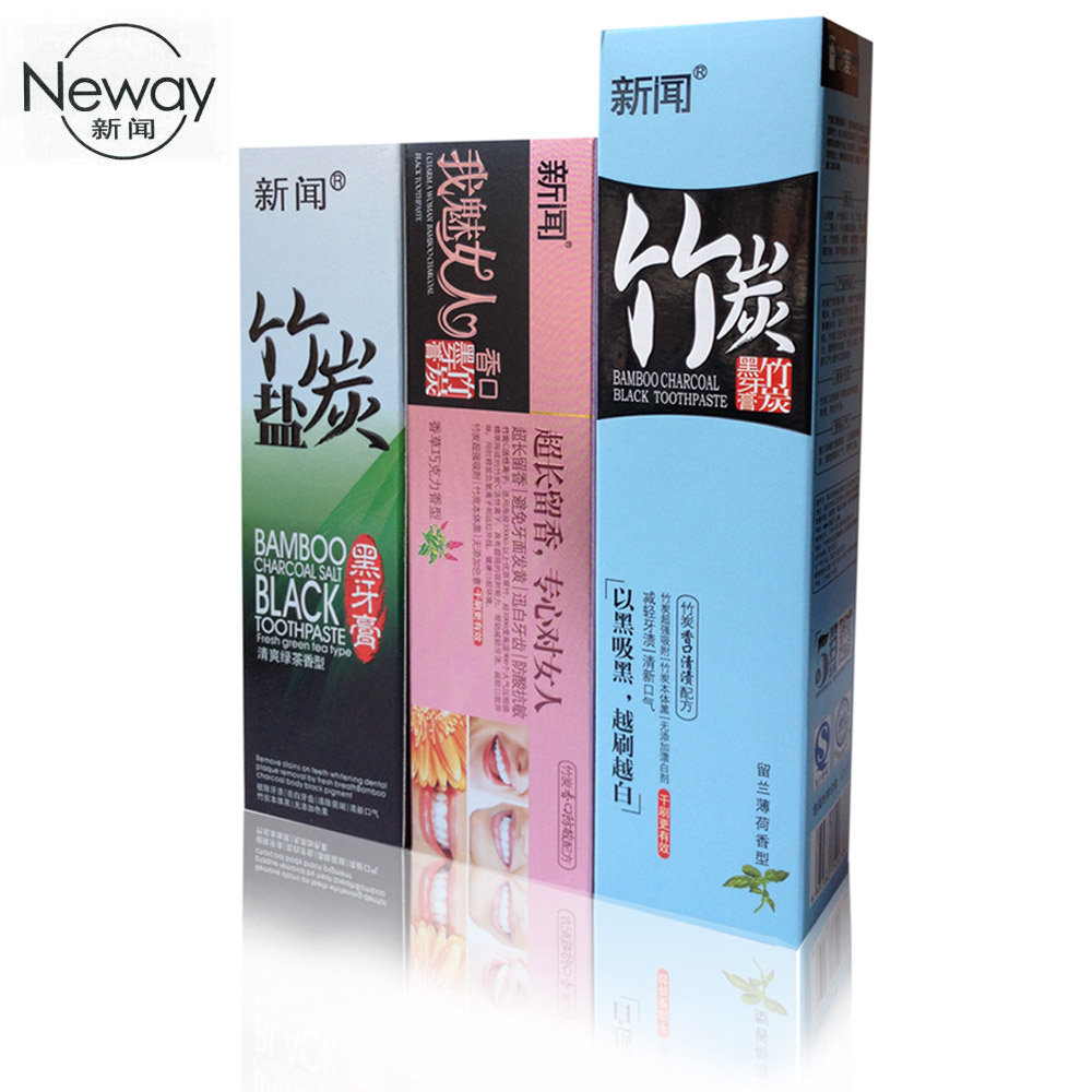 新闻竹炭牙膏 润口去渍除牙菌斑黑牙黄牙用 三口之家去渍促销装