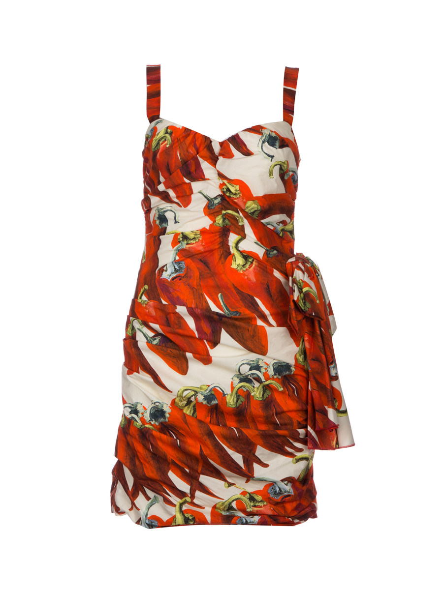 Dolce&Gabbana 走秀款 拼色辣椒印花连衣裙