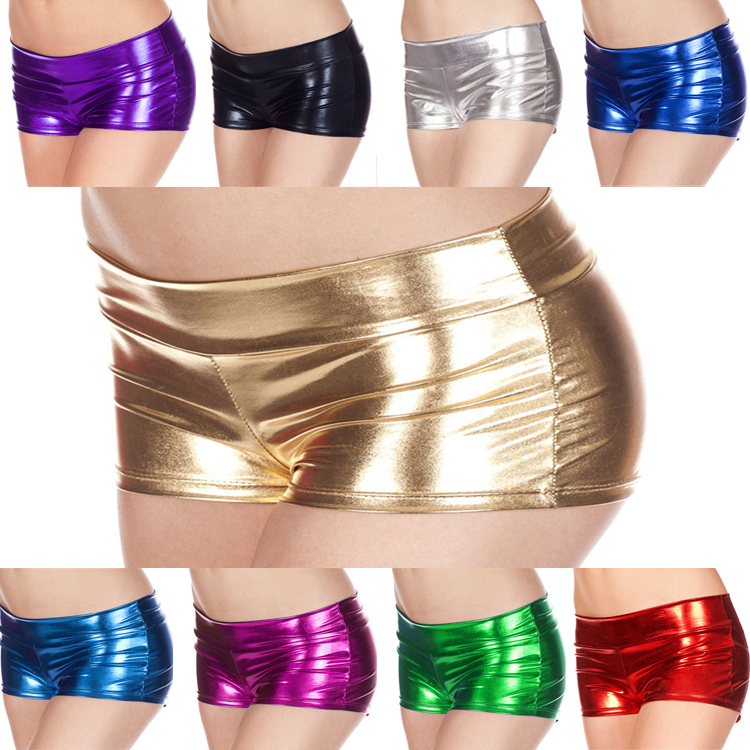 Imitation Leather Hot Stamping Pole Dance Shorts, Faux Revealing Women's Shorts, Stretch Shorts, Nightclub Ds Performance Shorts