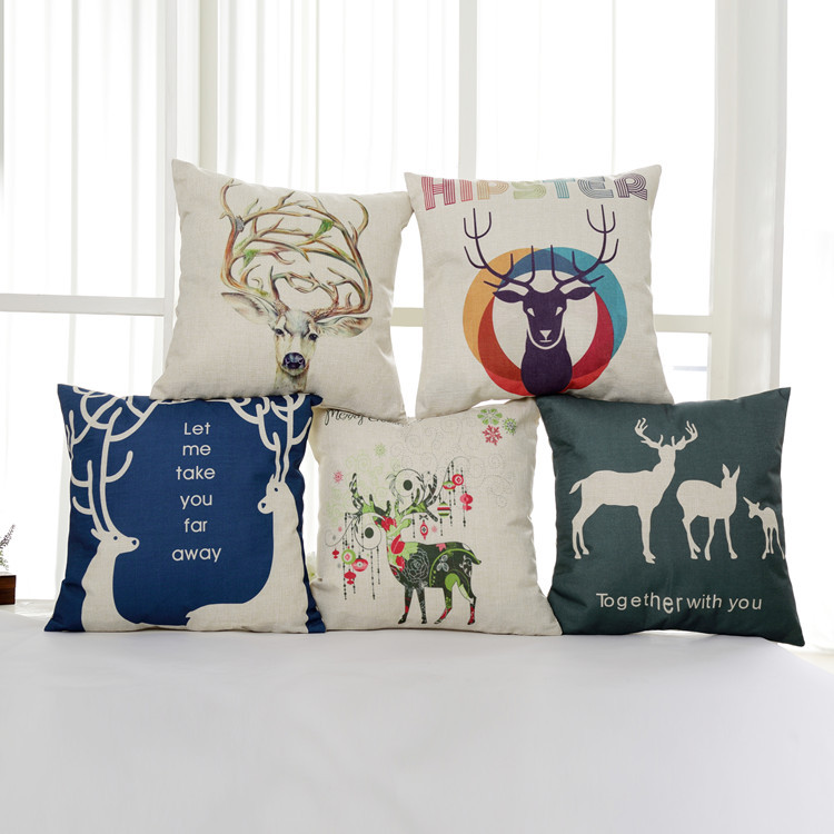 Nordic Style Elk Head Cotton Linen Pillow Home Décor Sofa Pillow Digital Graphic Custom