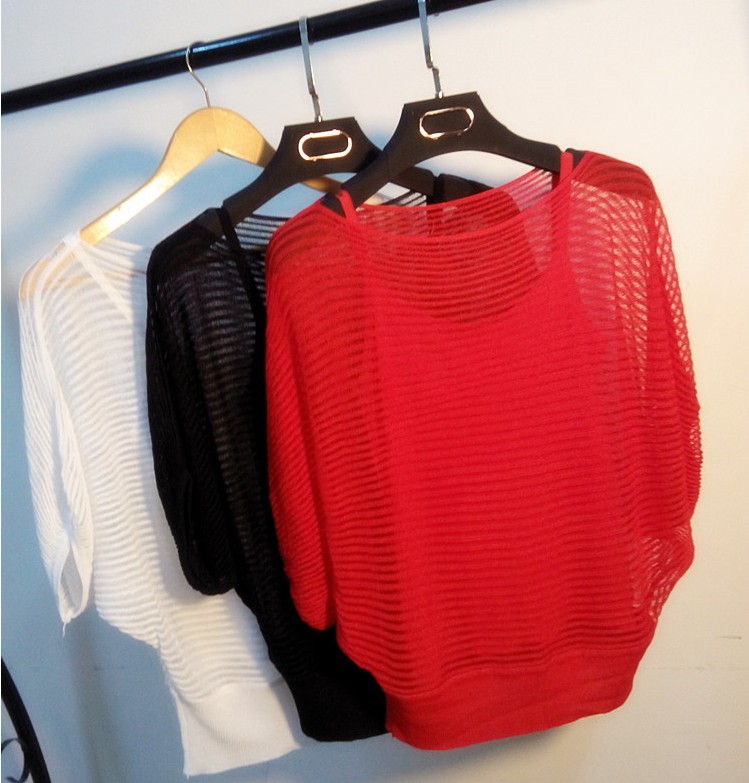 2020 loose large size hollow knitwear perspective blouse summer thin pullover bat shirt women's air conditioning shirt net shirt tide