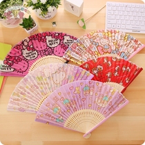 hello kitty fan Cute silk fan Cartoon silk fan folding fan Childrens small folding fan Bamboo fan