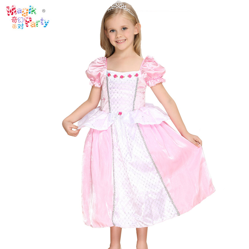 Halloween Cosplay girl birthday dress performance dress wedding flower girl dress pink and white flower princess dress