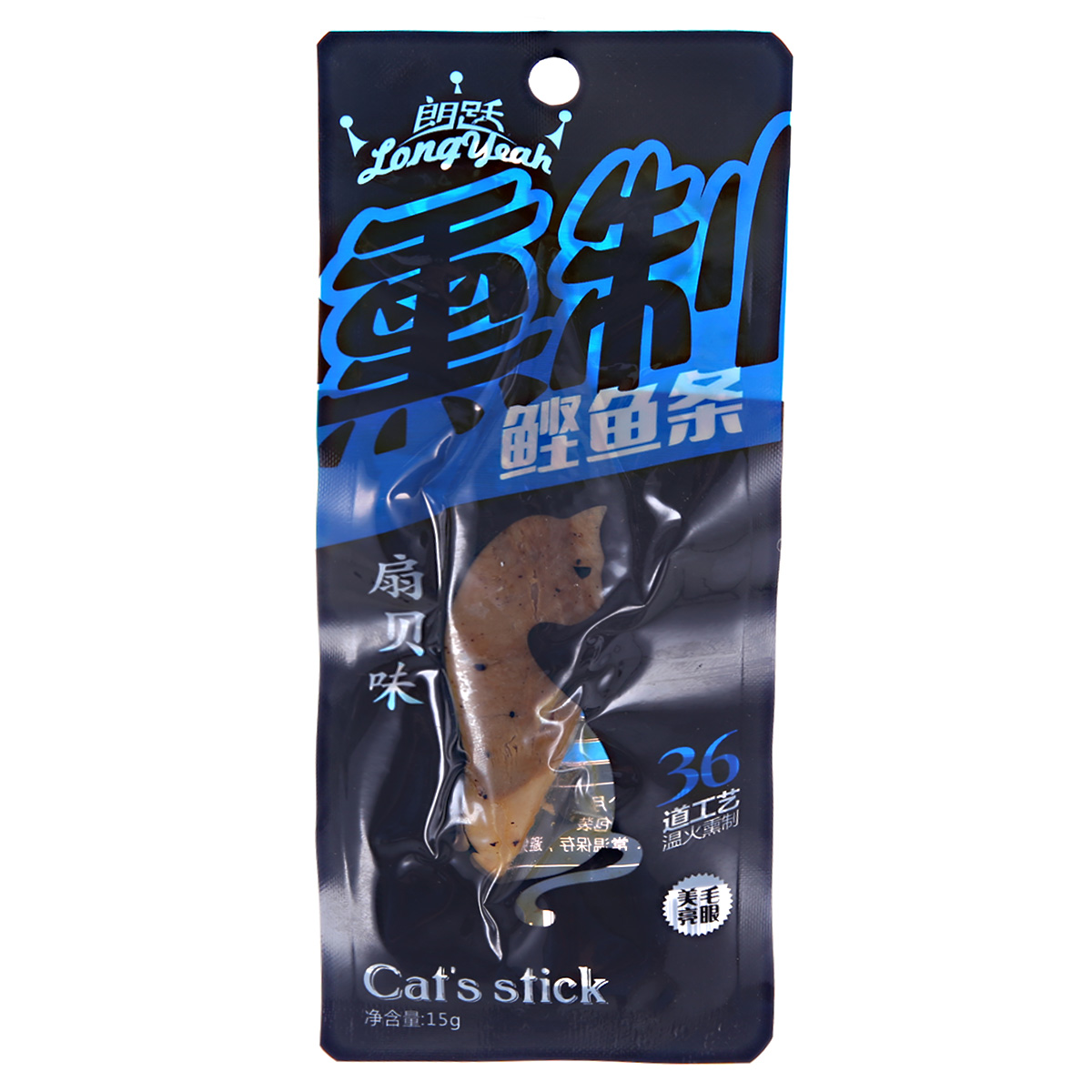 波奇网 宠物猫零食 朗跃熏制鲣鱼条扇贝味15g天然营养鱼条猫零食